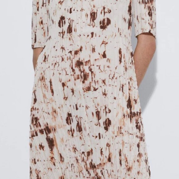 NWT Adolfo Dominguez Animal Print Japanese Sleeve Crinkle Print Dress - Picture 1 of 3